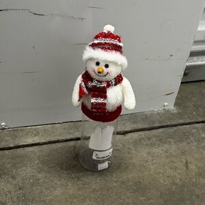 Charming Snowman Holiday Decor Jar with Red and White Accents